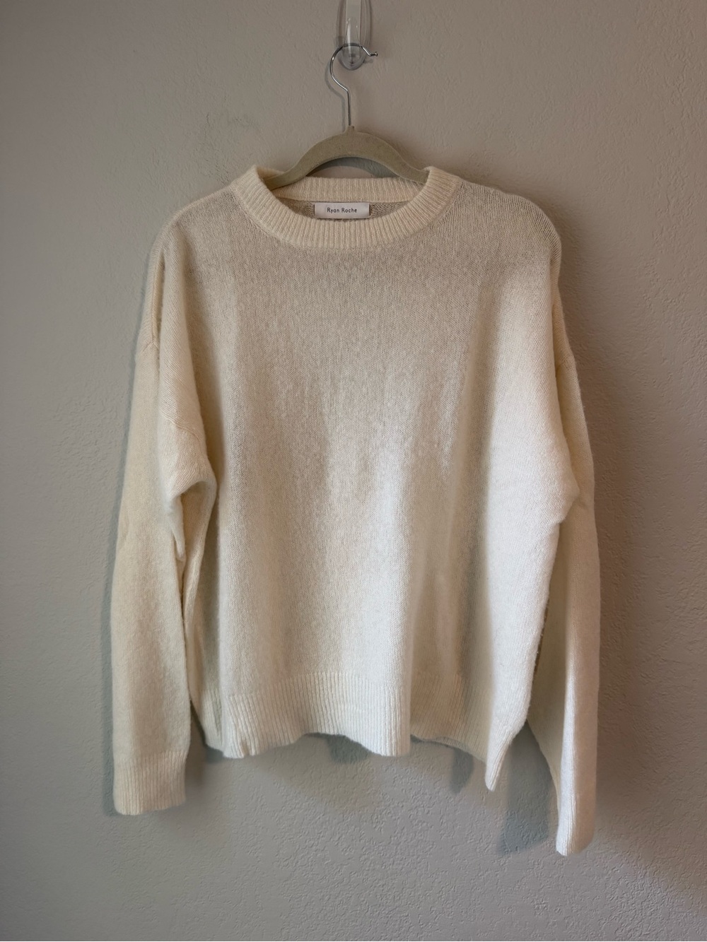 Ryan Roche Cashmere Silk Cozy Cream Crewneck Sweater